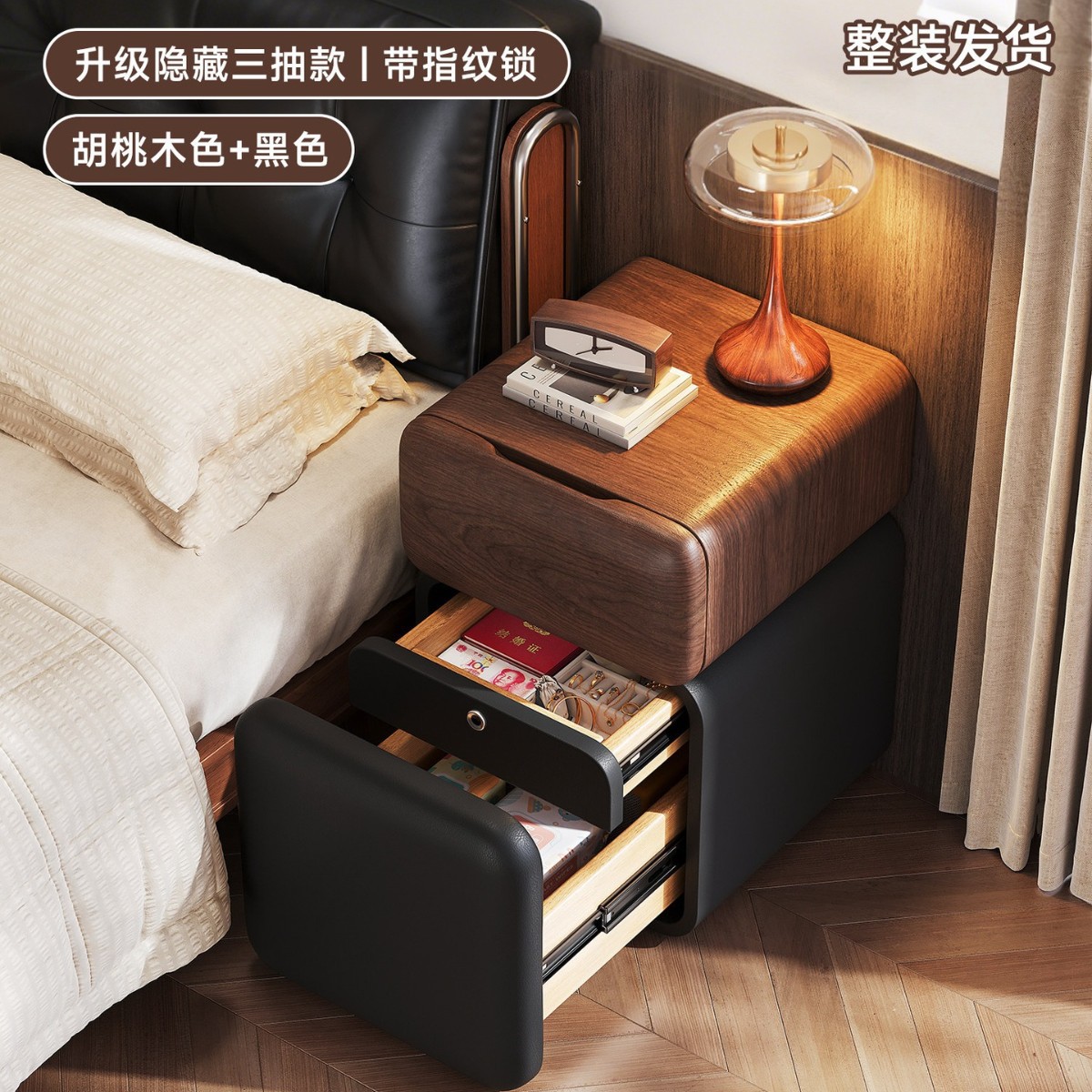 Mesa de cabecera ultra estrecha dormitorio doméstico 2026 explosión estilo medieval madera maciza pequeña cabecera estante gabinete de almacenamiento