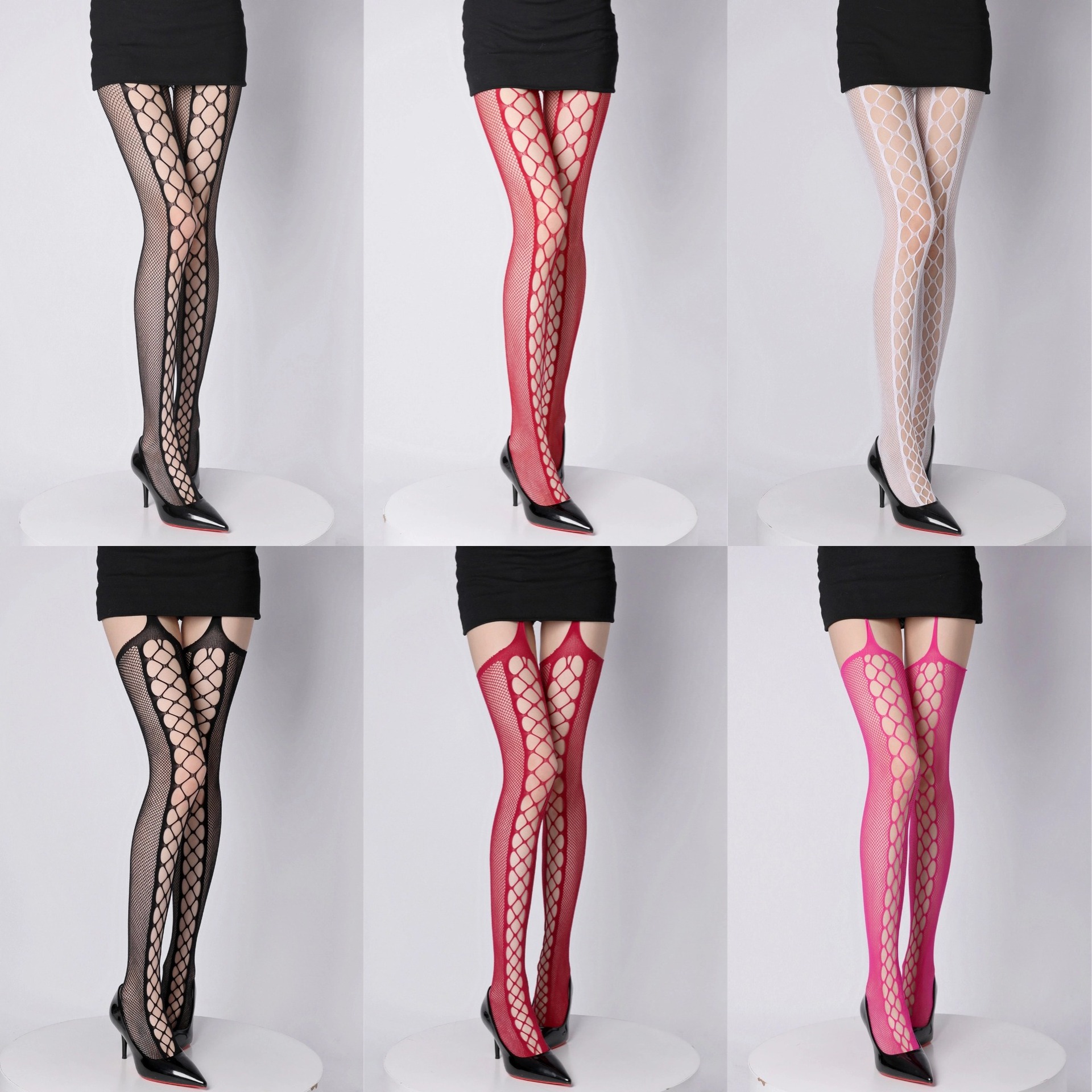 European and American Sexy Lace Hollow Fishnet Stockings Spice Girls Emotional Black Silk Sling One-piece Socks Stretch Long Tube Royal Sister Fishnet Stockings
