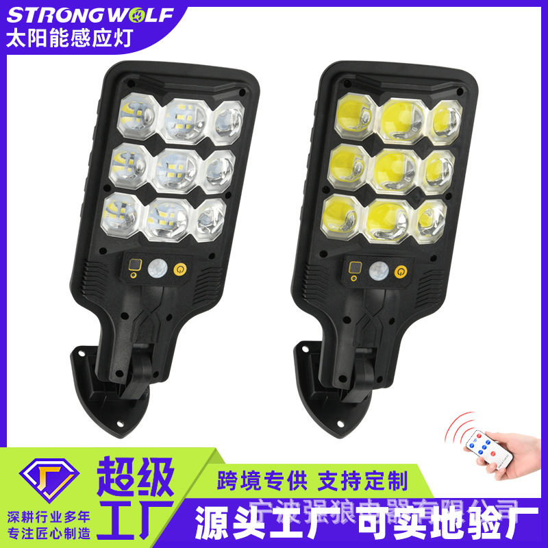 跨境专供透镜太阳能小路灯人体感应庭院灯太阳能户外庭院投光灯