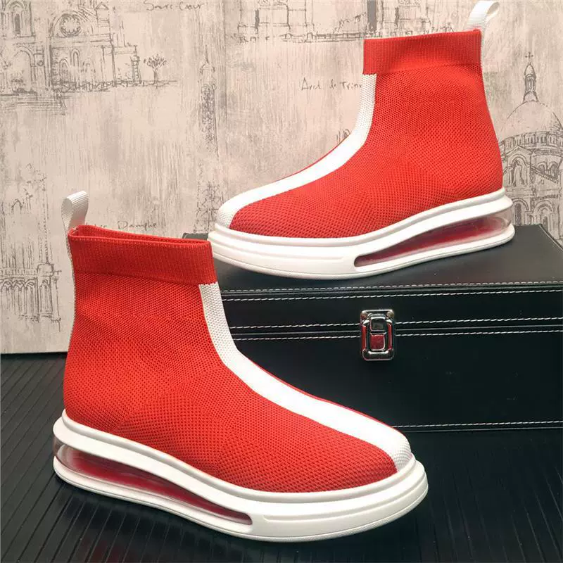 Дышащие трикотажные мужские белые туфли на толстой подошве повседневные туфли летние новые высокие ботинки летающие плетение мужские короткие сапоги