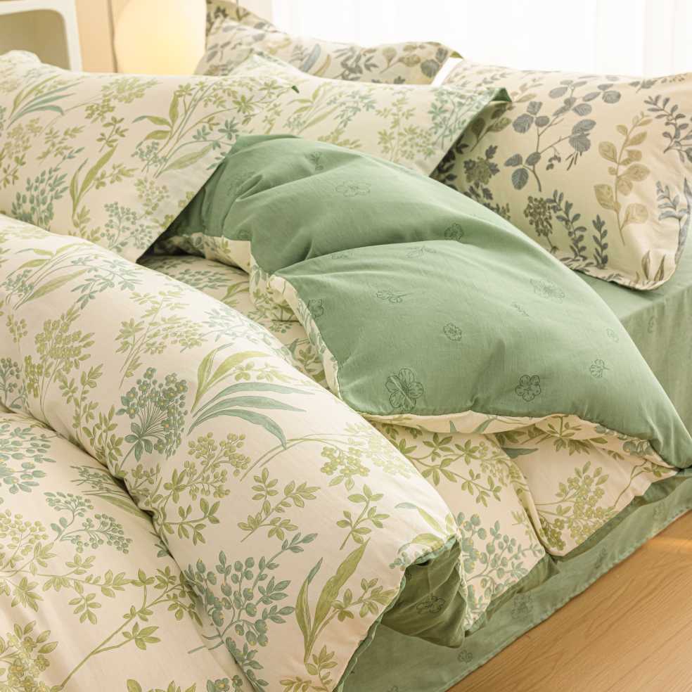 Juego de cuatro piezas de algodón fresco, juego de tres piezas de algodón, funda de edredón gruesa para el hogar, sábana de dormitorio, lijado, cama individual para estudiantes