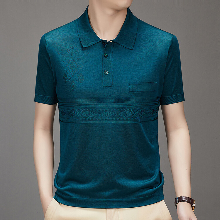 Verano nuevo estilo suéter de color sólido suelta camisa de papá de mediana edad delgada manga corta casual hombres solapa camiseta polo