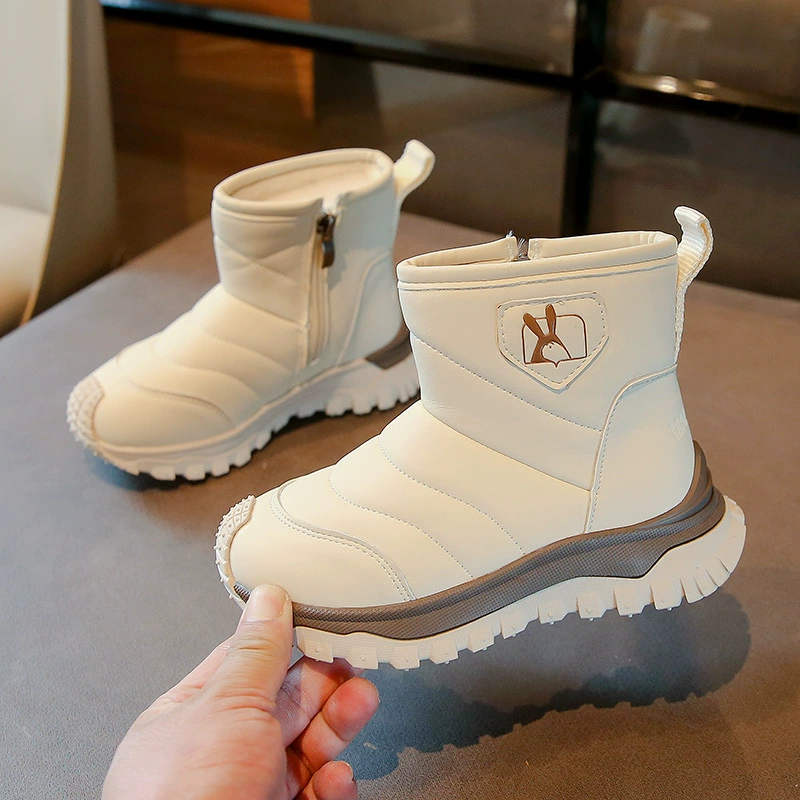 Детская хлебная обувь на толстой подошве 2024 зимние детские снежные сапоги для мальчиков и девочек корейская версия бархатных теплых сапог
