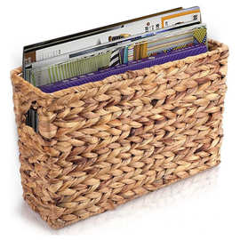 跨境手工编织收纳篮水葫芦草编杂志书籍整理箱可手提脏衣篮垃圾桶