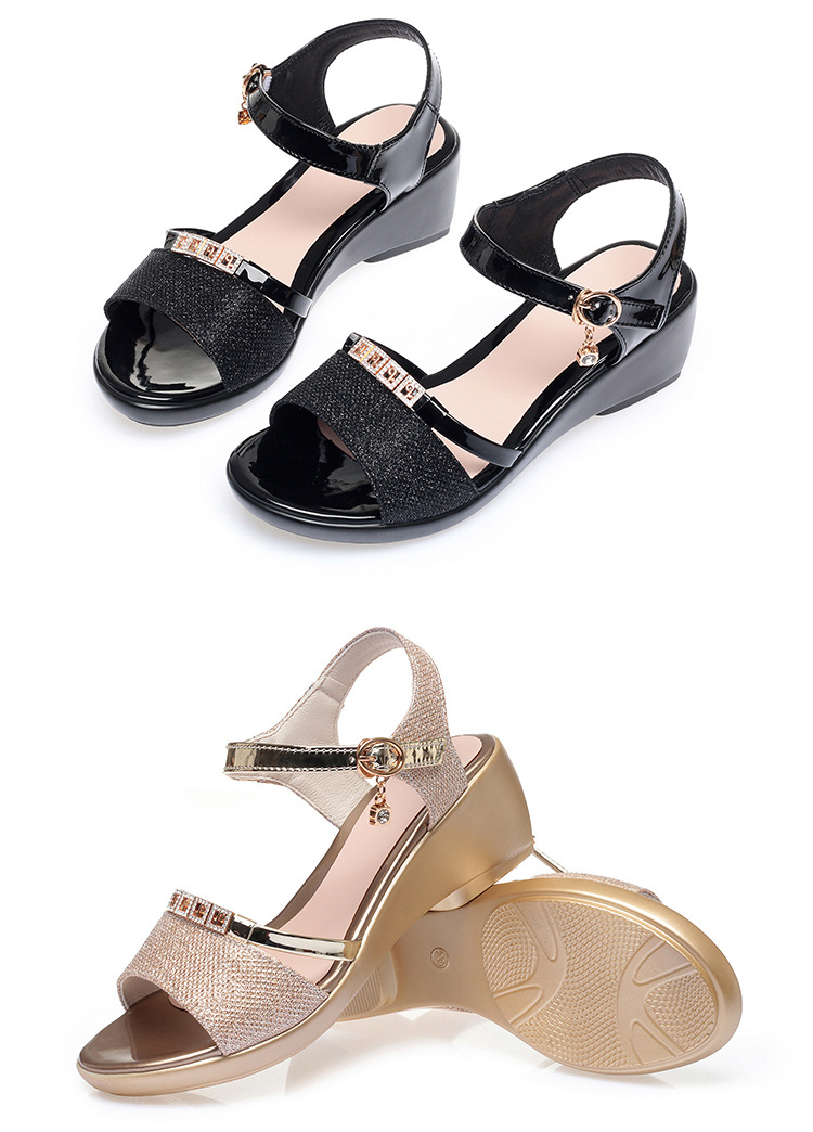 Sandal da thật nữ quai chữ V đế xuồng mềm, gót trung bình, phong cách thời trang đa năng, size lớn — màu đen chi tiết 19