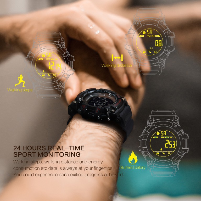 EX16 Reloj Bluetooth mensaje telefónico alarma de recordatorio de movimiento paso IP68 resistente al agua larga espera sin carga