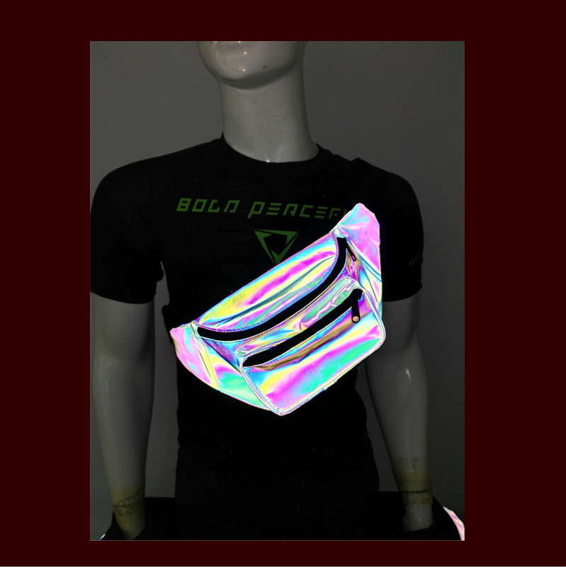 厂家直销2024新款七彩炫彩反光挎包反光腰包胸包现货七彩反光包