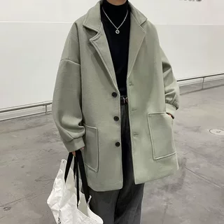 风衣男中长款韩版潮流帅气百搭港风ins宽松休闲毛呢大衣宽松外套