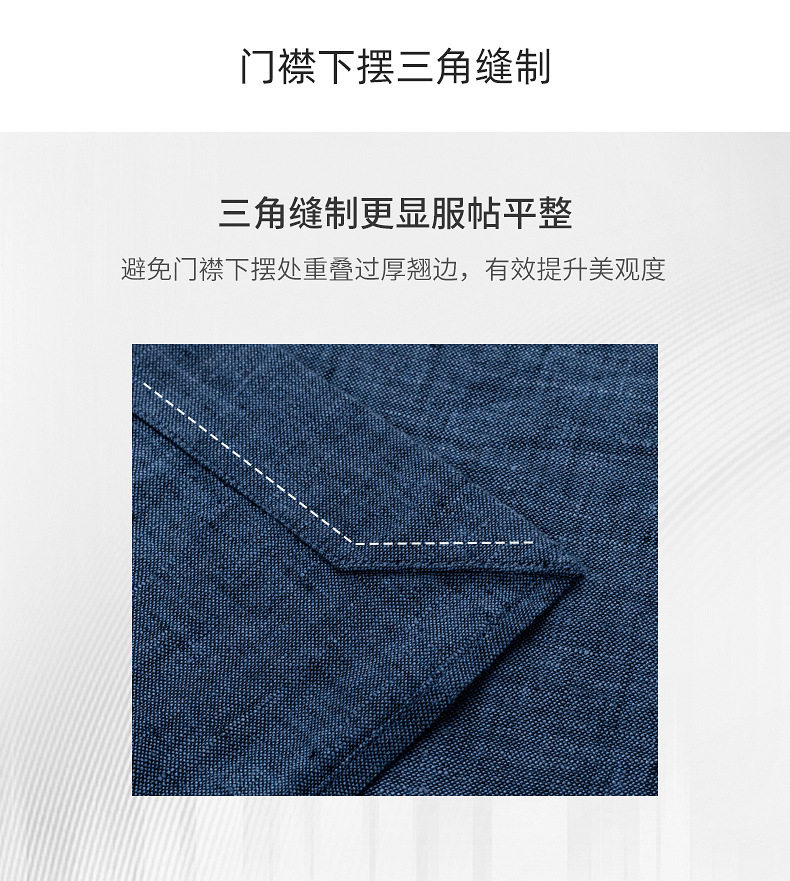 Áo sơ mi nam dài tay cổ đứng 100% vải lanh chống nhăn dáng rộng — Áo dài tay màu hạt dẻ - cổ đứng 13, Áo dài tay màu trắng - cổ đứng 01, Áo dài tay màu xanh tím than - cổ đứng 08 chi tiết 12