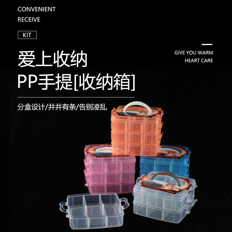 Multifunctional Three-Layer Transparent Plastic Storage Box for Home Jewelry 18-Grids Satchel Cosmetic Box Daily Necessities Storage Box