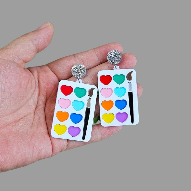 15g Weight 1 Pair Artistic Korean Style Round Heart Shape Arylic Drop Earrings