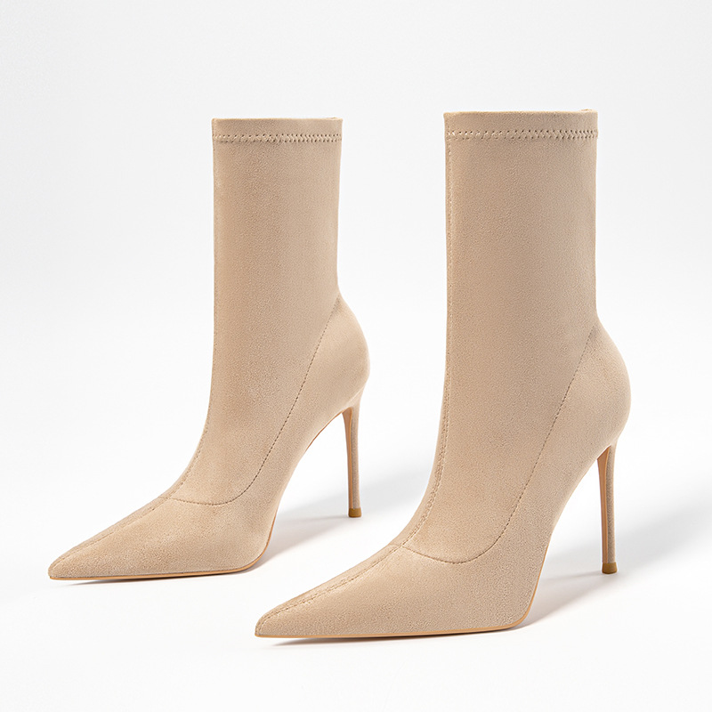 Elegante Damen Stiefel Mit Absatz Pointed Toe Stretch Schwarz_voghion.com