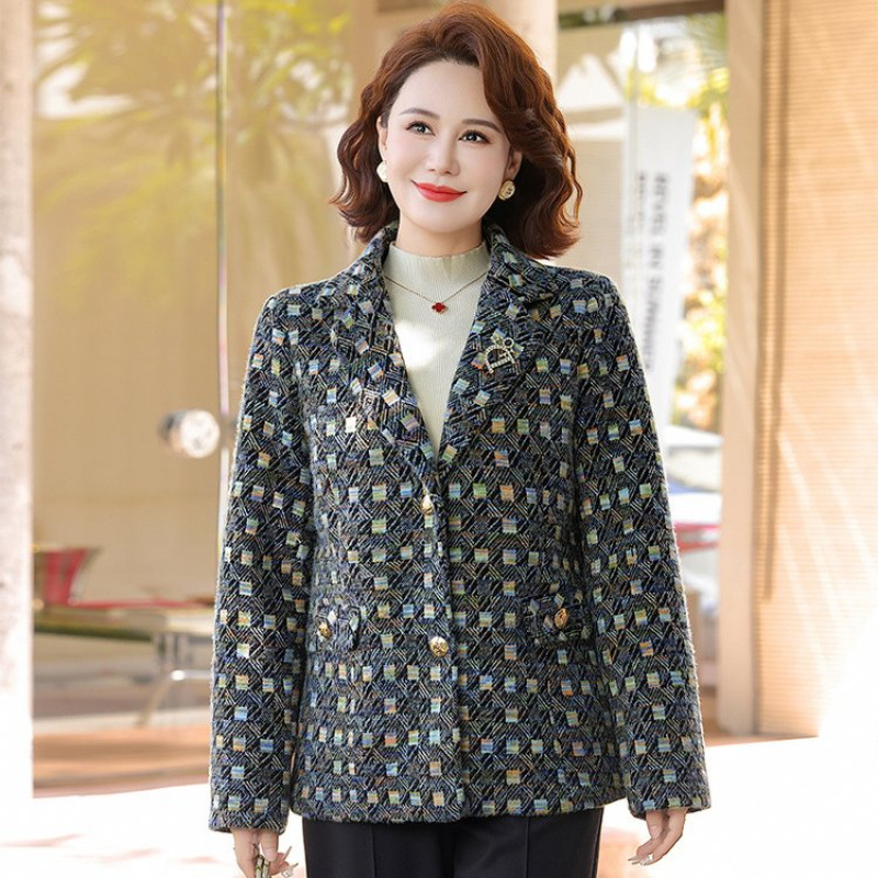 中老年春秋新款时尚洋气轻奢西装领外套女时尚百搭显瘦夹克上衣潮|undefined