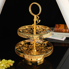 New multi-layer fruit bowl decoration for KTV front desk snack and fruit bowl, metal luxury dry fruit bowl, high-end handicraft