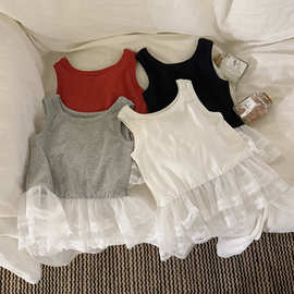 轻薄宝宝针织小吊带女蝴蝶结2025夏季新款木耳边婴儿清凉小背心