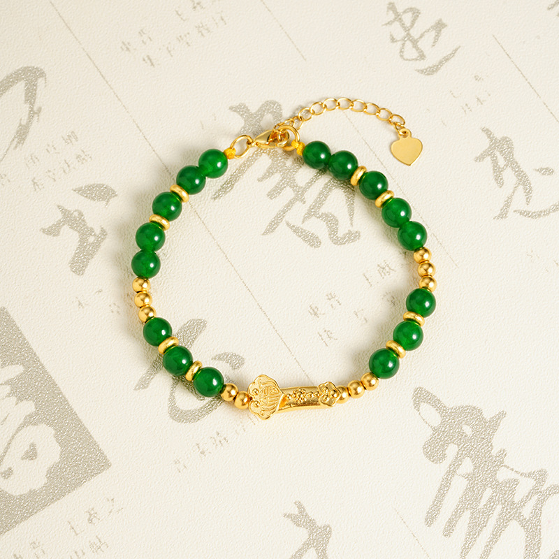 Vietnam oro de arena retro imitación pulsera de jade con cuentas Ruyi no se desvanece durante mucho tiempo estilo chino lujo joyería Yiwu al por mayor