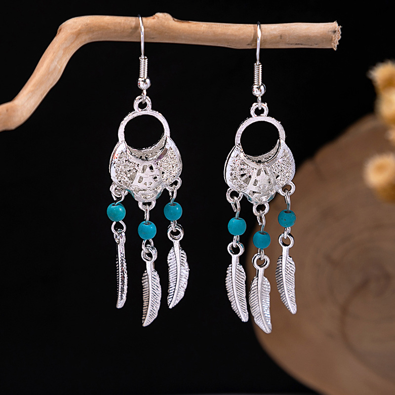 1 Pair Retro Geometric Beaded Plating Chain Alloy Drop Earrings display picture 18