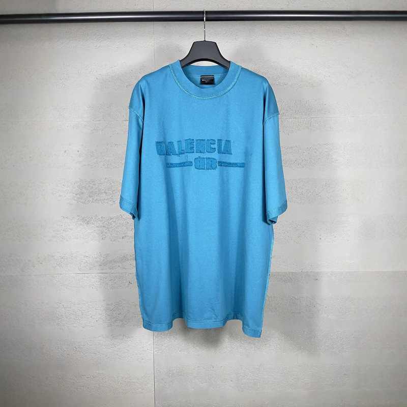 高バージョンパリB家半袖アルファベットロゴ胸前に布刺繍洗水ゆるい運動男女同型tシャツを貼る|undefined
