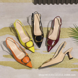 2025 Explosive Women's Pointed High Heel Sandals Apple Buckle Decoration Fashion All-match Simple Breathable Women's Single-layer Shoes