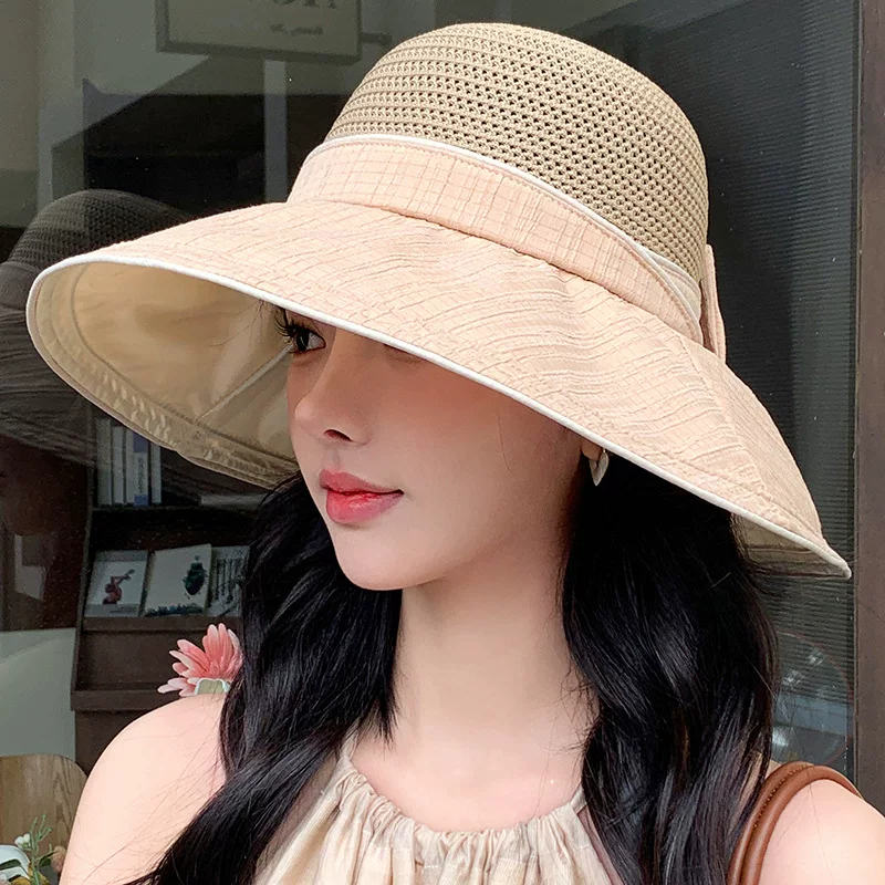 Fresh cute summer breathable beach travel sun hat with bow