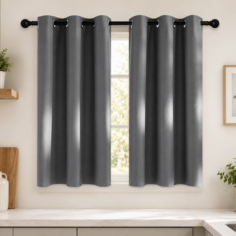 Cross-border Amazon kitchen blackout short curtains, bedroom thermal insulation and sun protection solid color curtains, TEMU dropshipping small curtains wholesale