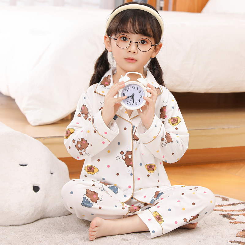 Primavera y otoño de los niños pijamas las niñas solapa cardigan lindo dibujos animados dulce flojo delgados desgaste del hogar