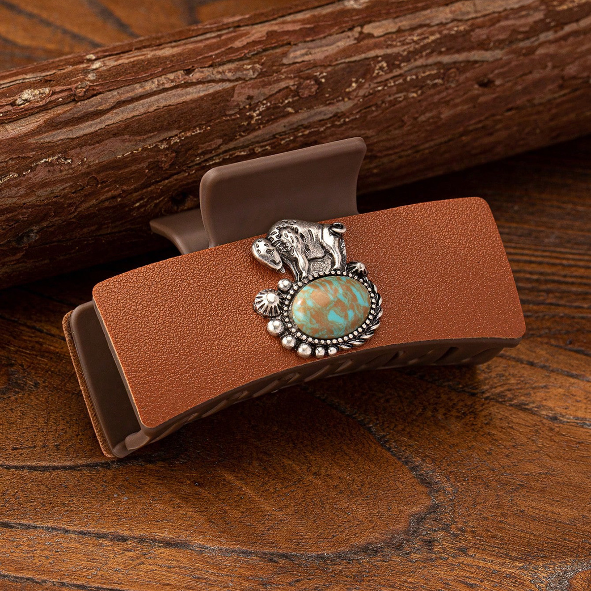 Qingdao Internet Celebrity European and American Jewelry 1 Piece Western Pu Leather Blue Turquoise Decorative Denim Hair Claw Hair Jewelry