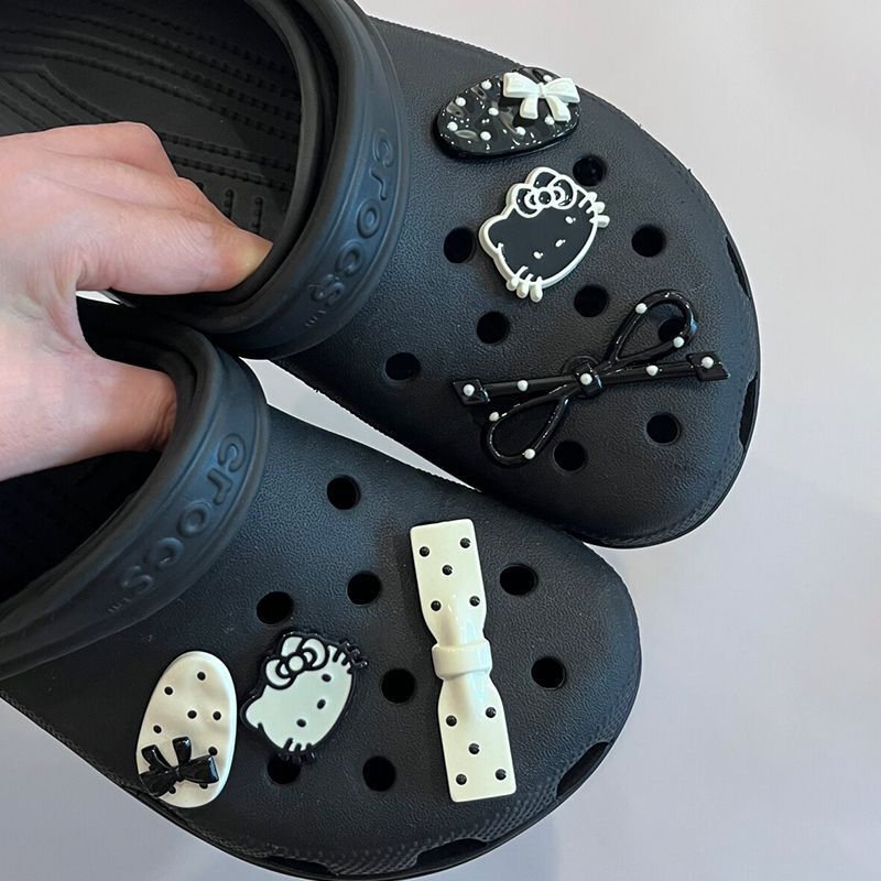 Little Red Book's Same Cute Black and White Cat Cream Kitty Clogs Shoe Buckle Shoe Surface Decoration Shoe Flower Accessories