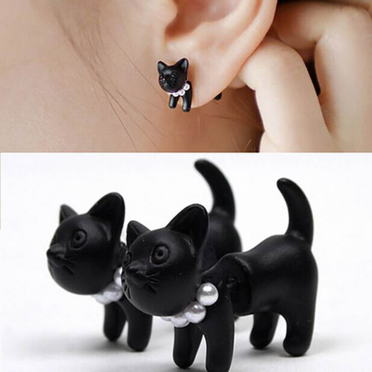 Retro black three dimensional double-sided piercing