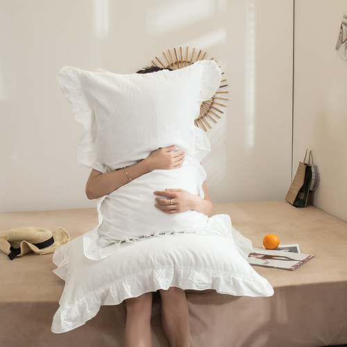 Bulk 100% Cotton Pillowcases Set of 2 Ins Pure Cotton Pillow Cover with Edge Trim Zipper Single Pillowcase 48x74cm