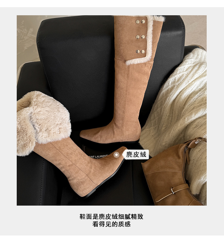 Boot tuyết nữ cổ cao ôm chân, lót lông dày, gót wedge nâng chiều cao, hai kiểu mang — màu xám chi tiết 14
