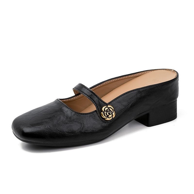 Aumentar la altura de la hebilla de la cabeza de la cabeza de la mujer zapatillas de verano de cuero suave un pie mueller zapatillas frías para usar suela gruesa burken