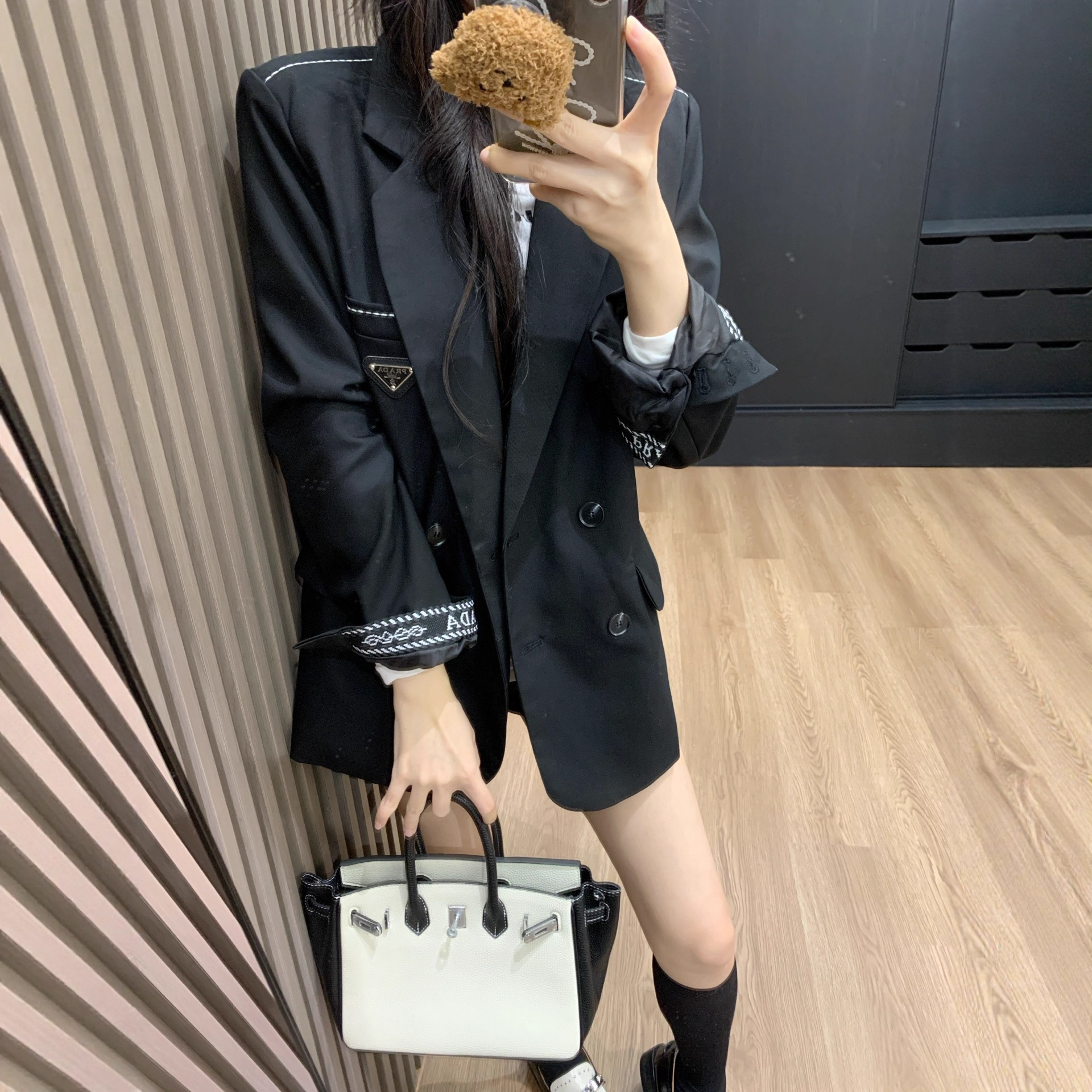 潮牌25ss秋冬新款设计感双排扣西装外套口袋logo设计撞色明线