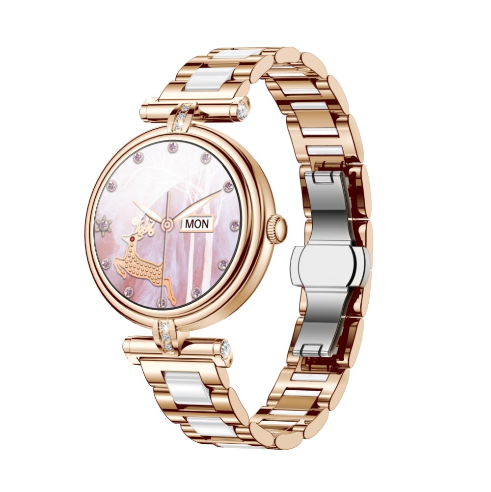 Reloj inteligente para mujer AK62 – llamadas, frecuencia cardíaca, presión arterial, asistente de voz y doble correa