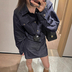 韩系休闲简约天丝收腰牛仔衬衫裙女2025早秋时尚新款牛仔裙