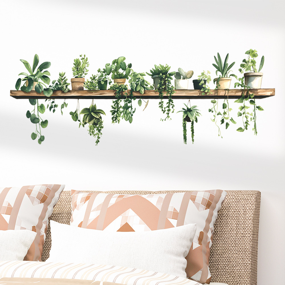 New small fresh green plant leaf stickers study bedroom living room wall beautification decorative wall stickers wholesale