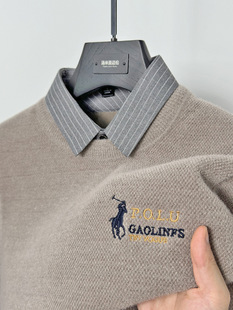 One-piece velvet plus velvet thickened men's sweater new men's shirt collar fake two-piece winter warm knitted bottoming shirt