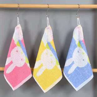 Kindergarten Small Towel with Hook Children's Cartoon Pattern Special Pure Cotton Absorbent Soft Face Wash Square Towel Hand Towel