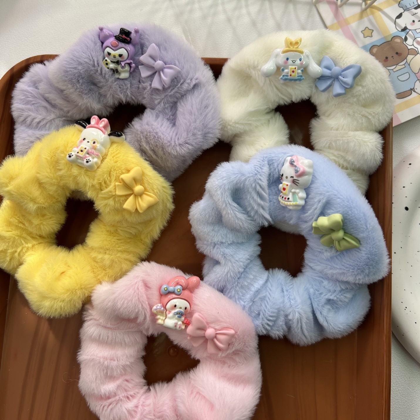 Otoño y invierno lindos anillos de peluche de intestino colomi niños anillo de cabello dulce cuerda de cabeza arco de cabello banda de piel