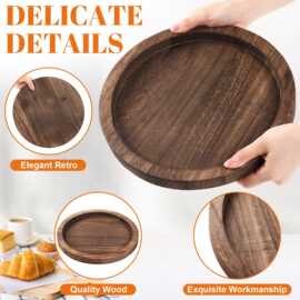 木质圆形托盘餐厅上菜盘子复古简约圆形咖啡桌托盘甜品点心收纳盘