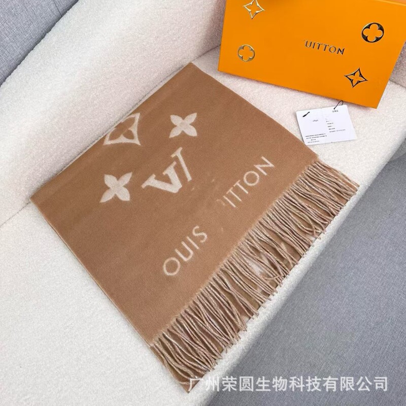 AWCWL&LV双面奶茶色羊绒GG围脖长款保暖大牌黑灰羊毛B家字母围巾|undefined