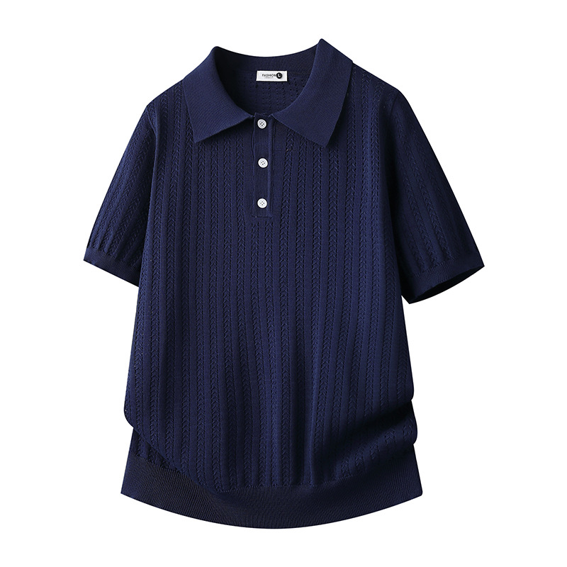 Polo camiseta de punto camiseta de manga corta camiseta de hombre con solapa viejo estilo de negocios texturas de hielo verano fábrica transfronteriza al por mayor