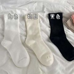 豎條平板白色堆堆襪子女韓版夏季透氣純色月子襪日系jk襪子中筒襪