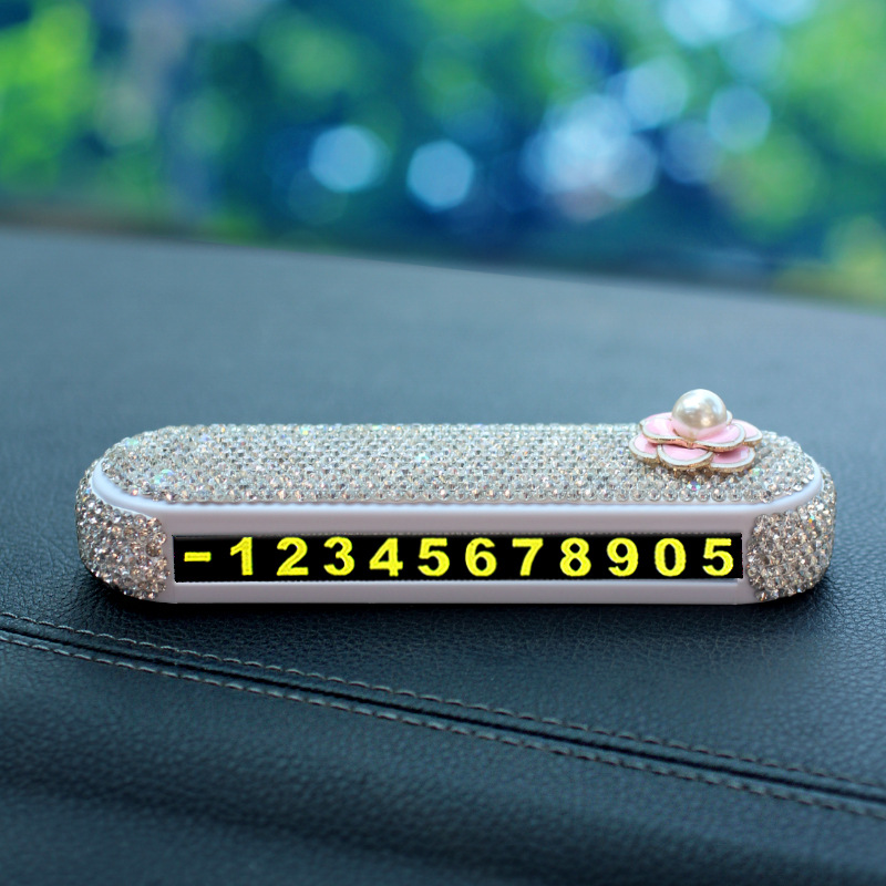 Tarjeta de estacionamiento temporal para automóvil con incrustaciones de diamantes, celebridad de Internet femenina, número de teléfono creativo, tarjeta de transferencia, decoración de automóvil móvil