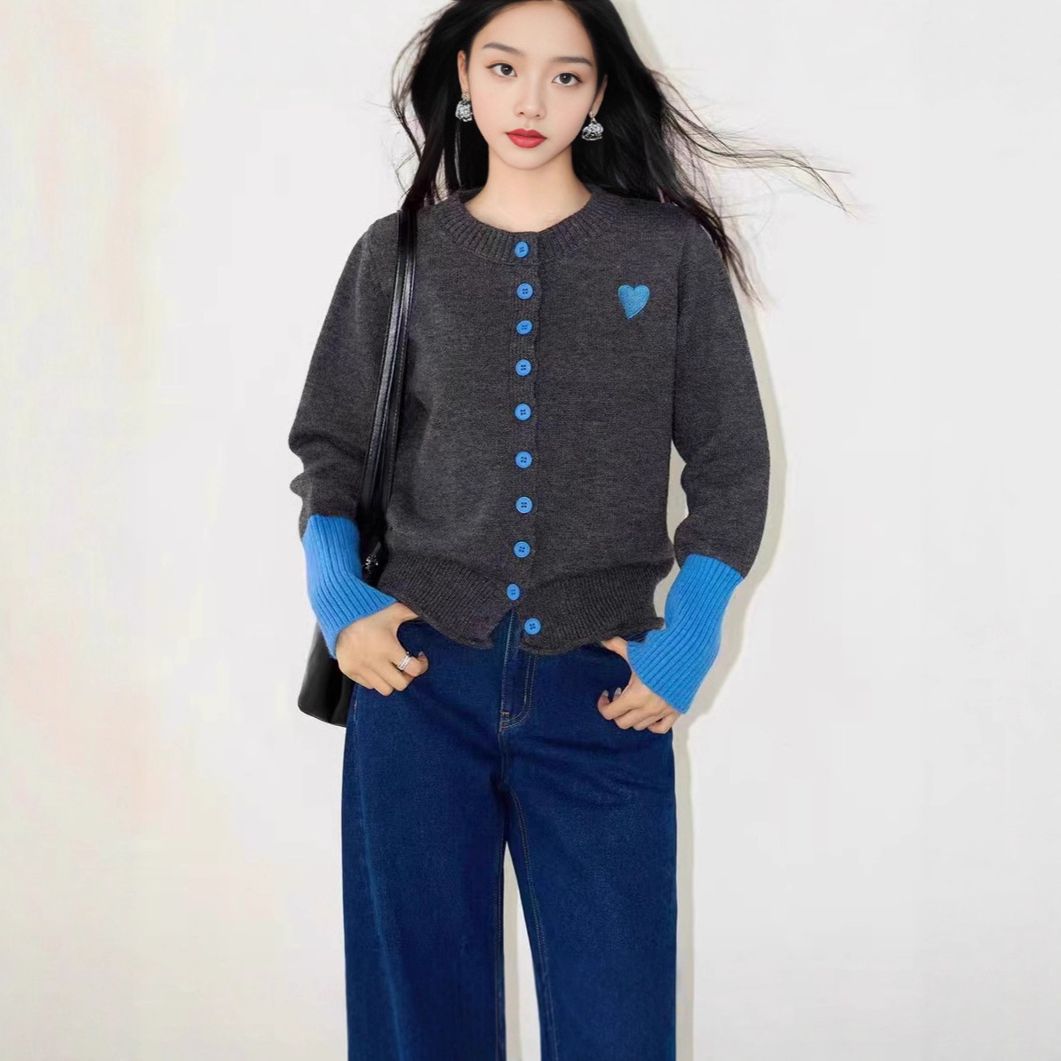 羊绒毛衣外套女2025新款秋冬圆领针织开衫外搭短款小香风宽松上衣