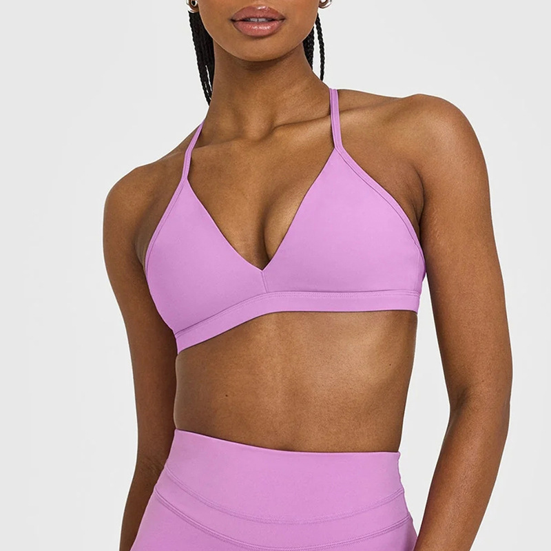 Comercio exterior escotado frente V desnudo agradable para la piel eslinga ajustable con almohadilla para el pecho Pantalones de cuatro puntos Traje deportivo de fitness de yoga