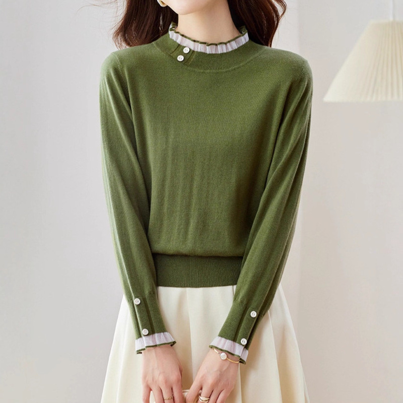Ruffled Half-Turtleneck Sweater for Women, Autumn/Winter 2025 New Style, Wearable Short Sweater with Knitted Base Layer