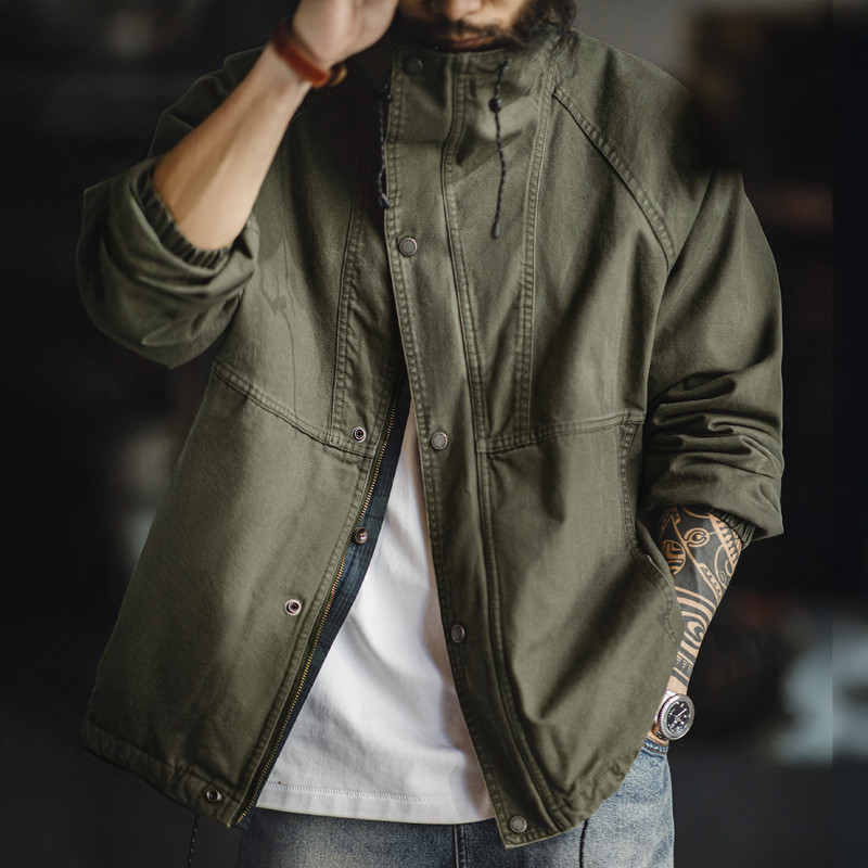 Maden Workwear American Retro Stand-Up Collar M65 Jacket Windproof Silhouette Military Green Tough Guy Vintage Jacket Men's Spring
