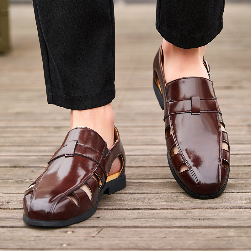 Sandalias de pescador de talla grande transfronterizas para hombre 2025 verano nuevo transpirable caballero europeo y americano elegante diseño sandalias de un pie para hombre