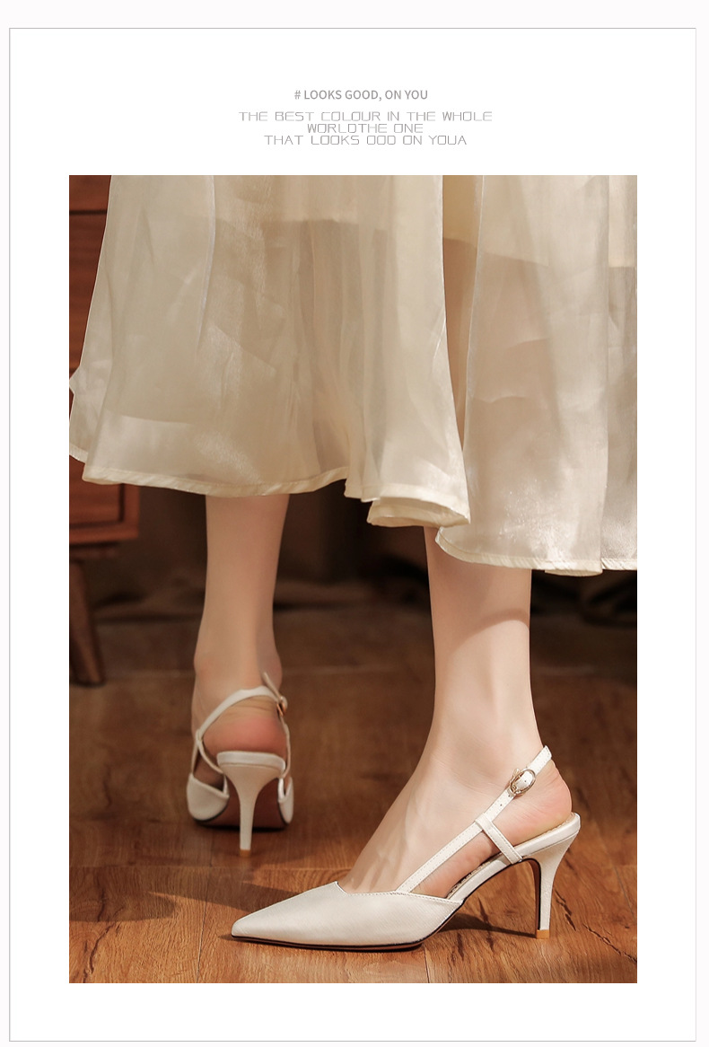 7755C Satin Front Closure Back Open Strap Sandals Thin Heel High Heels Professional Shoes Commuting Elegant Versatile_voghion.com